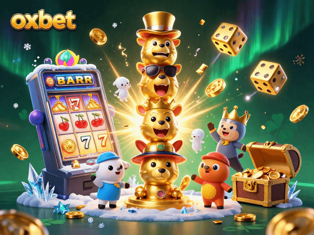Experience excitement with oxbet's vibrant 3D casino scene featuring lucky symbols and dynamic gameplay.
