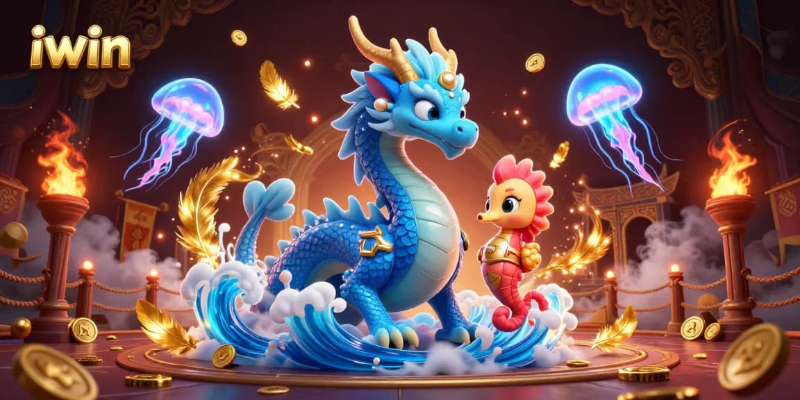 Experience thrilling moments at iwin casino with vibrant 3D illustration of a dragon and knight.