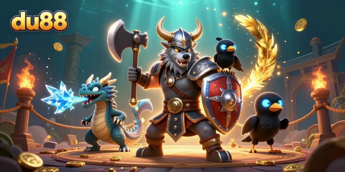 Engage with du88 for thrilling online gaming excitement featuring a Viking wolf warrior.