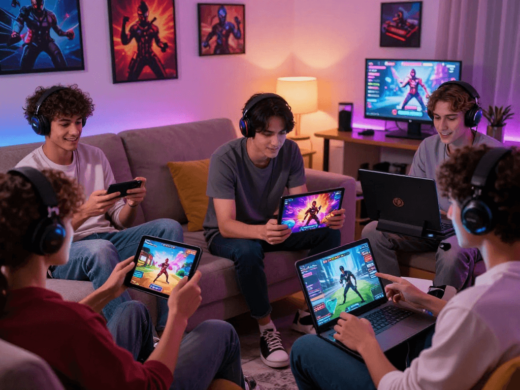 Players enjoying porn games online in a cozy gaming room setting with vibrant graphics.