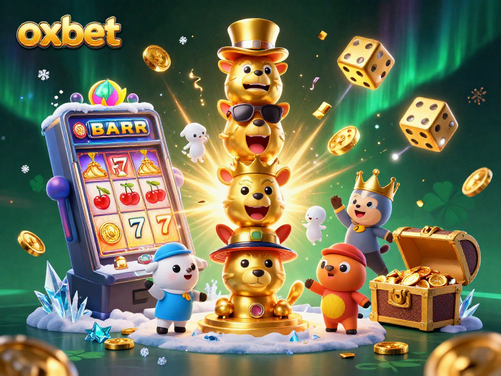Experience excitement with oxbet's vibrant 3D casino scene featuring lucky symbols and dynamic gameplay.