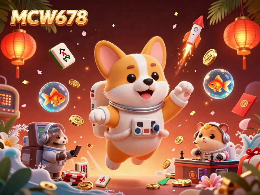Engage in thrilling play at MCW678 inside a space station casino with vibrant elements and a fun atmosphere.