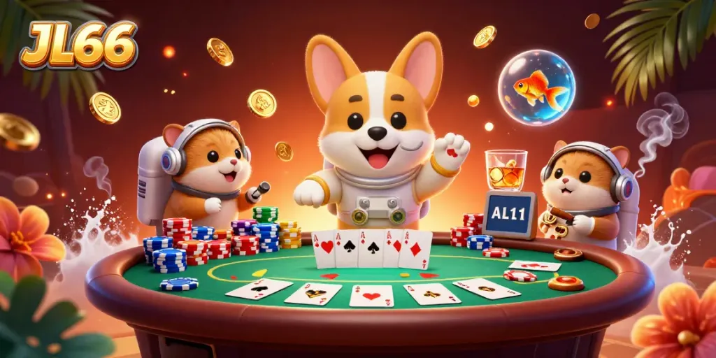 Experience the thrill of JL66 with an astronaut corgi in a casino space scene, vibrant and dynamic.