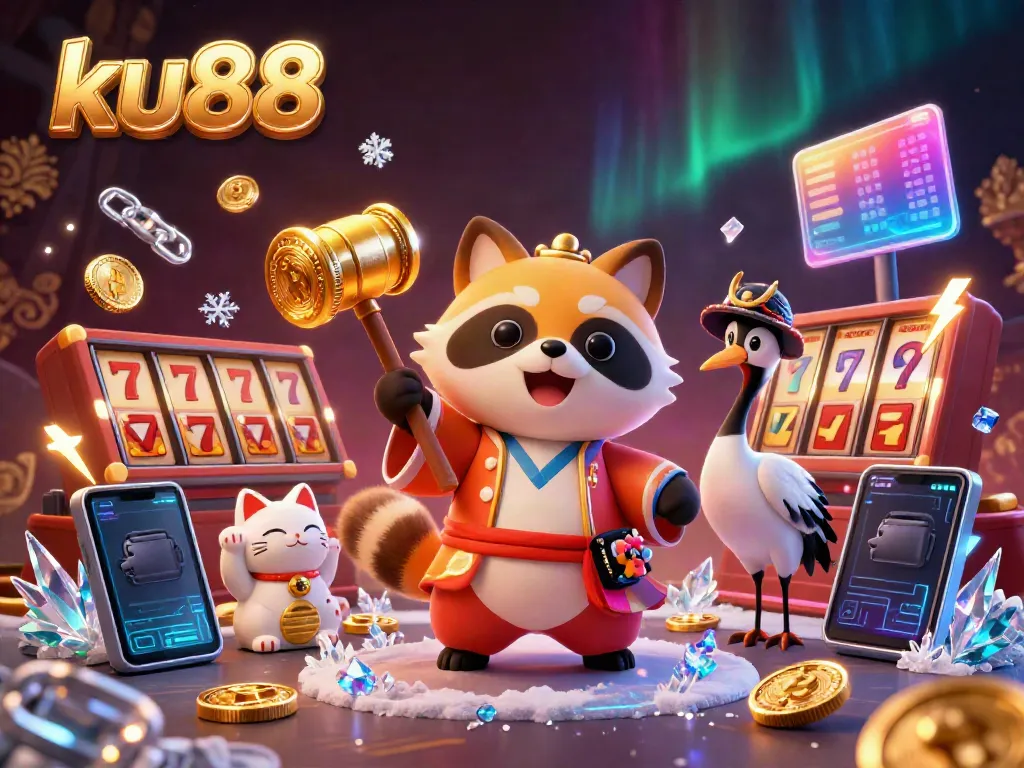 Experience the vibrant world of ku88 with colorful characters and dynamic gaming elements in this engaging casino illustration.