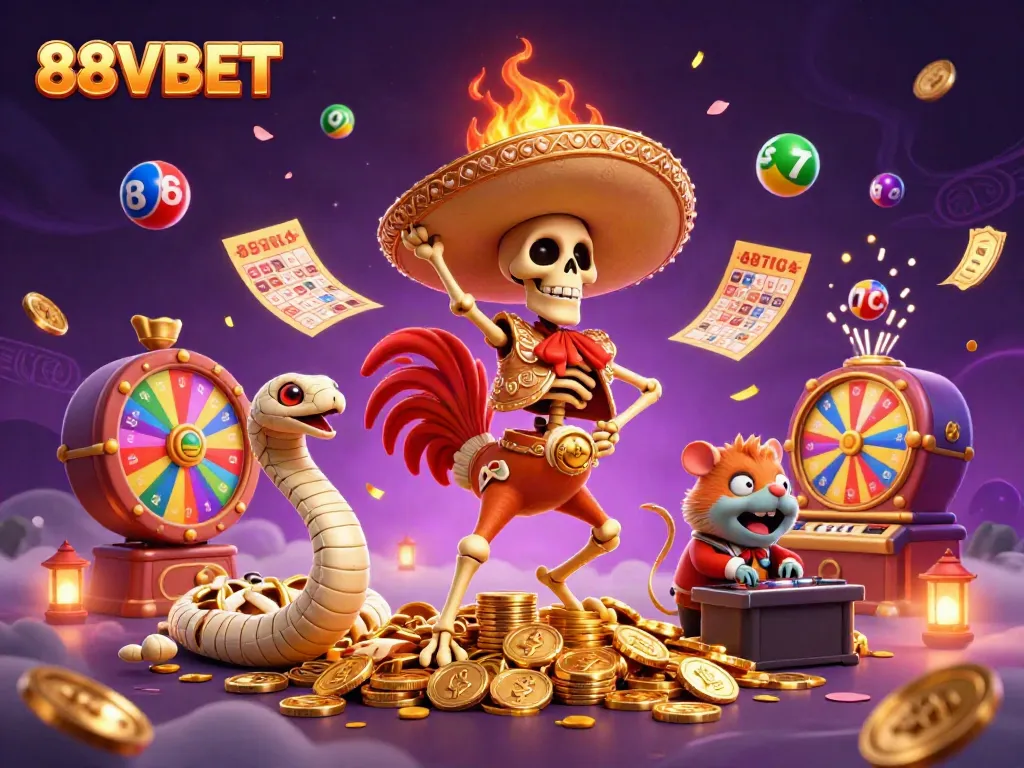 Celebrate wins at 88VBET with vibrant characters enjoying games of chance and luck.