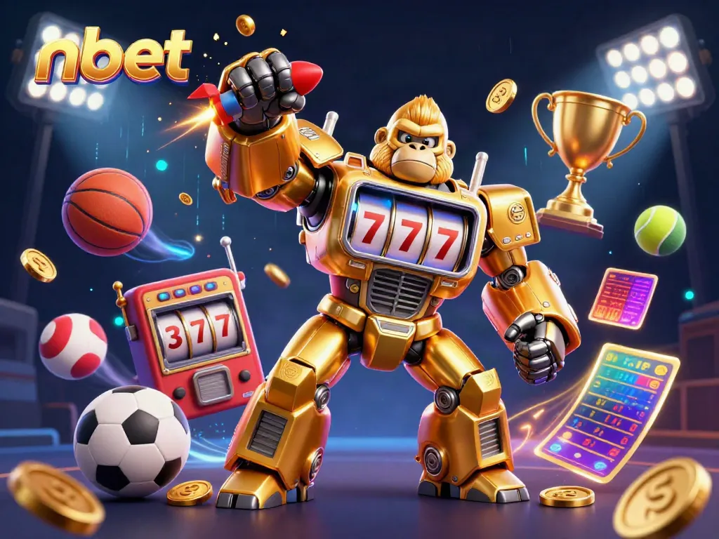 Experience thrilling nbet action with a golden gorilla mech and dynamic sports elements.