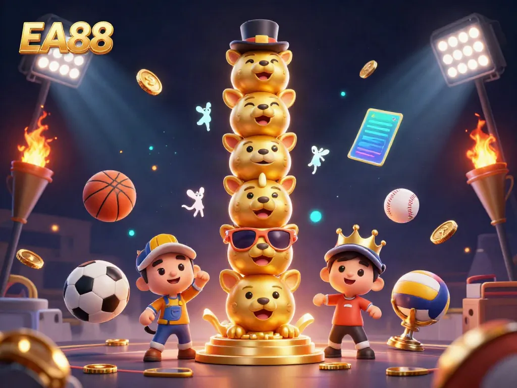 EA88 engaging casino illustration with dynamic sports elements, showcasing vibrant action.