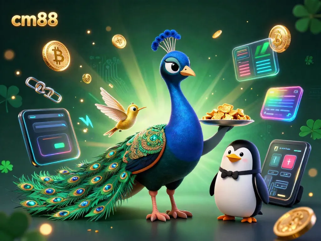 Engage with cm88's vibrant gaming scene featuring unique characters and cryptocurrency elements.