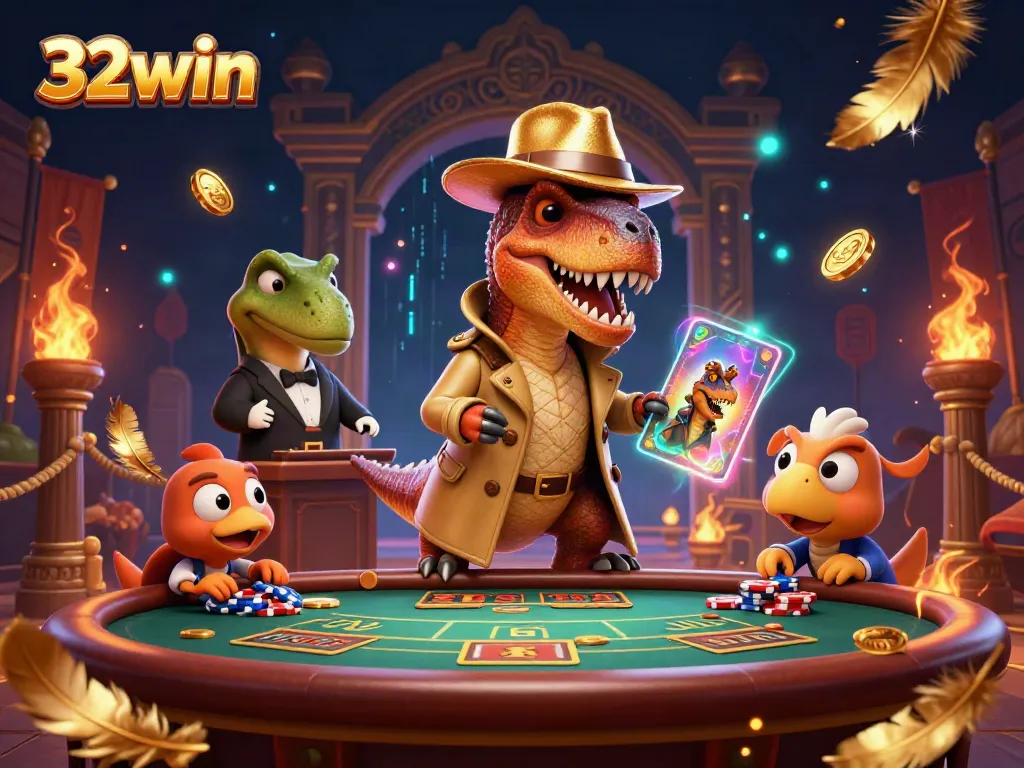Experience thrilling casino action at 32win with animated characters in a lively blackjack scene.
