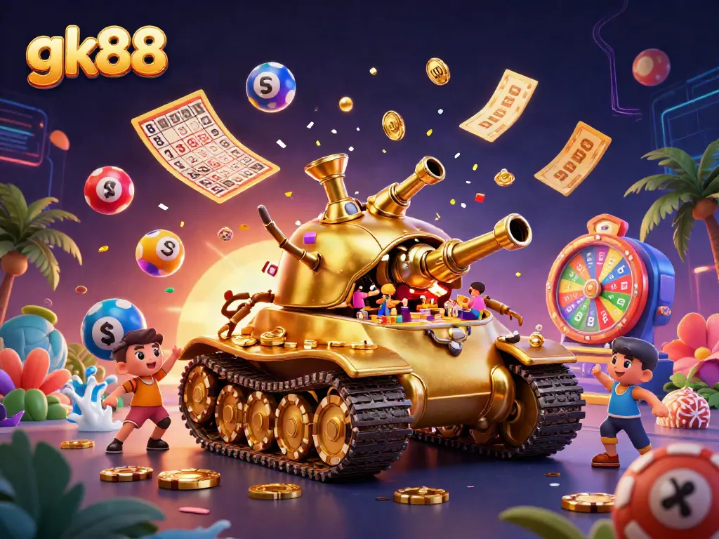 Engage with gk88's vibrant casino illustration showcasing fun gaming elements.