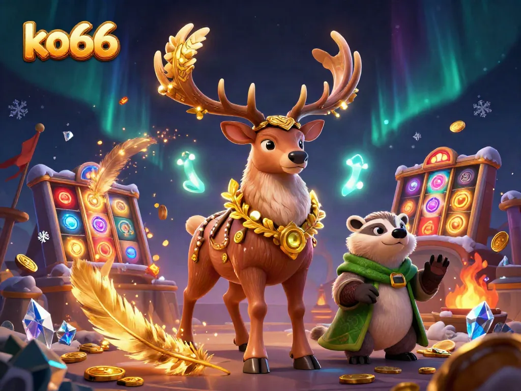 Spin the reels with ko66 in vibrant 3D fantasy, showcasing stunning gaming characters and rich casino elements.