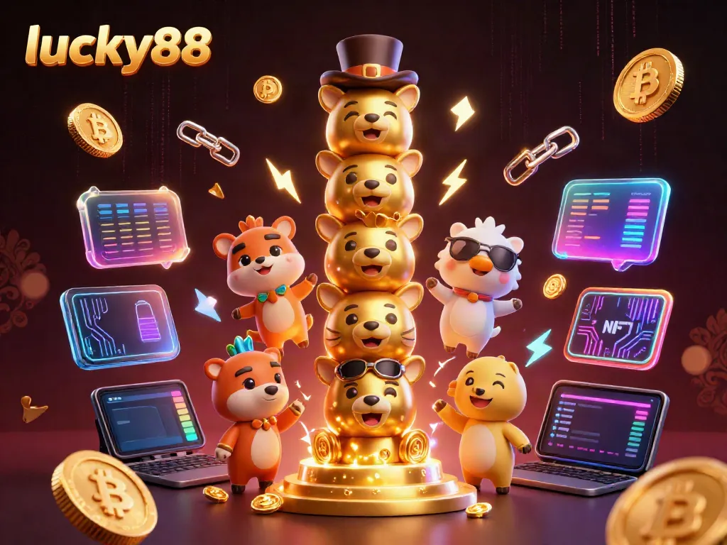 Play lucky88 at a vibrant casino with exciting games and glowing crypto elements.