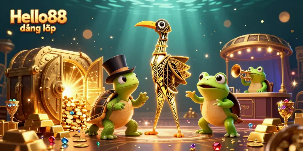 Experience Hello88 đăng nhập with exciting gameplay and golden treasures in a rich casino setting.