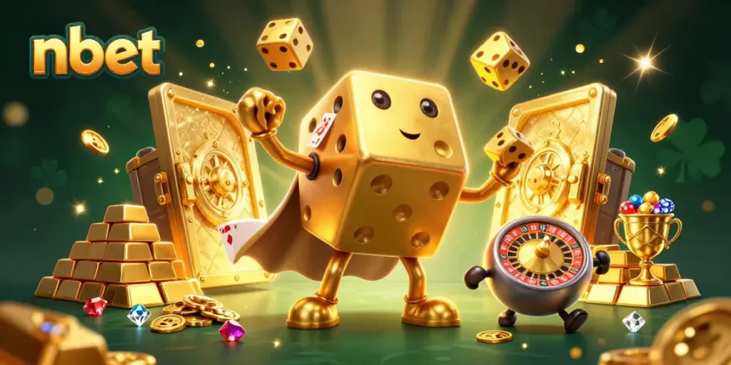 Engage with nbet's thrilling golden dice adventure amidst riches and casino energy.