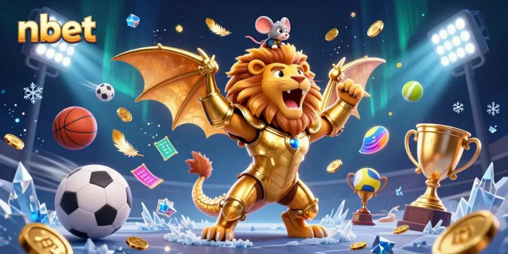 Experience thrilling sports betting with nbet, featuring lively 3D characters, dynamic elements, and a festive atmosphere.