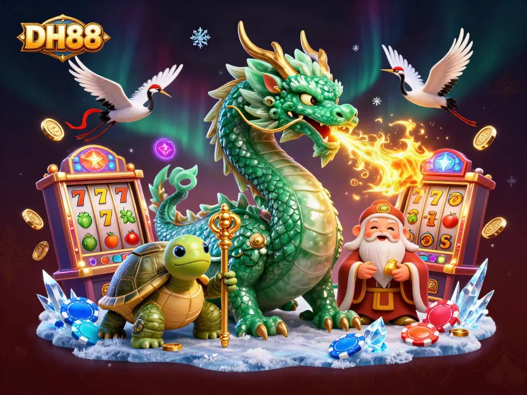Engage with thrilling DH88 slot games featuring a dragon and casino elements in vibrant 3D.