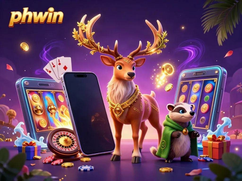 Experience phwin's vibrant casino adventure with a mystical druid and badger in this exciting illustration.