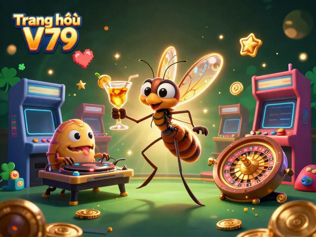 Play exciting games on Trang chủ V79 with a lively 3D casino scene showcasing colorful characters and gaming elements.