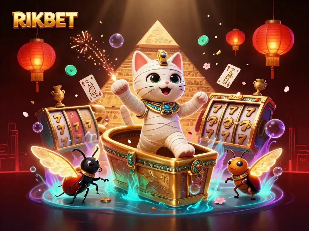 Play thrilling slots at RIKBET with our dynamic casino illustration showcasing exciting gameplay elements.
