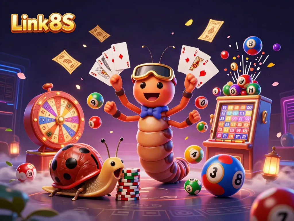Engage with Link 8S in a vibrant casino scene showcasing dynamic characters and games.