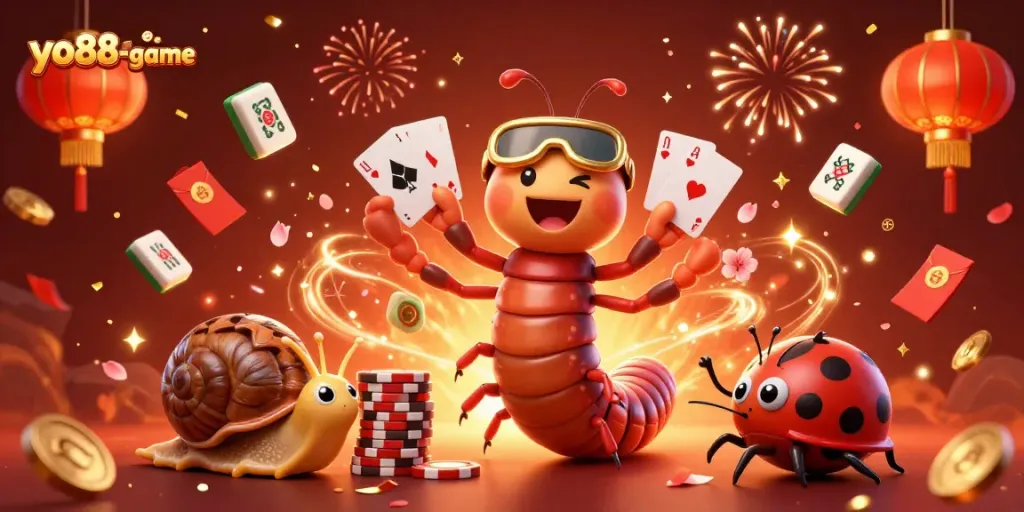 Experience the thrill with yo88-game as millipede and snail characters engage in lively casino action.