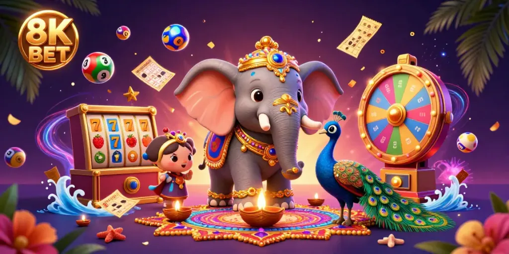 Experience vibrant casino excitement with 8K BET's dynamic online gaming illustration