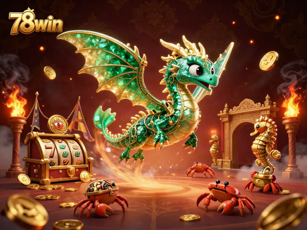 Engage with 78win slots featuring a 3D sea dragon and treasure-filled gaming adventure.