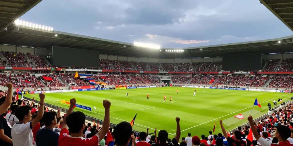 Cakhiatv live soccer broadcast in a vibrant stadium with cheering fans and players in action.