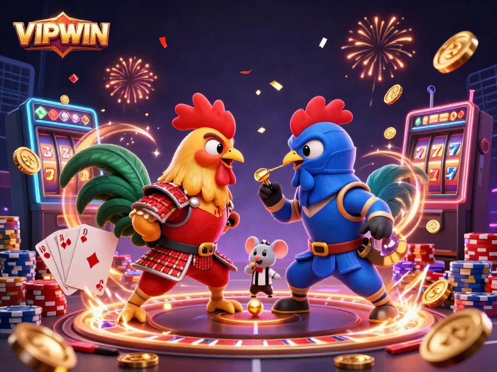 Engage with VIPWIN’s thrilling rooster battle in a vibrant online casino showdown featuring exciting game dynamics.