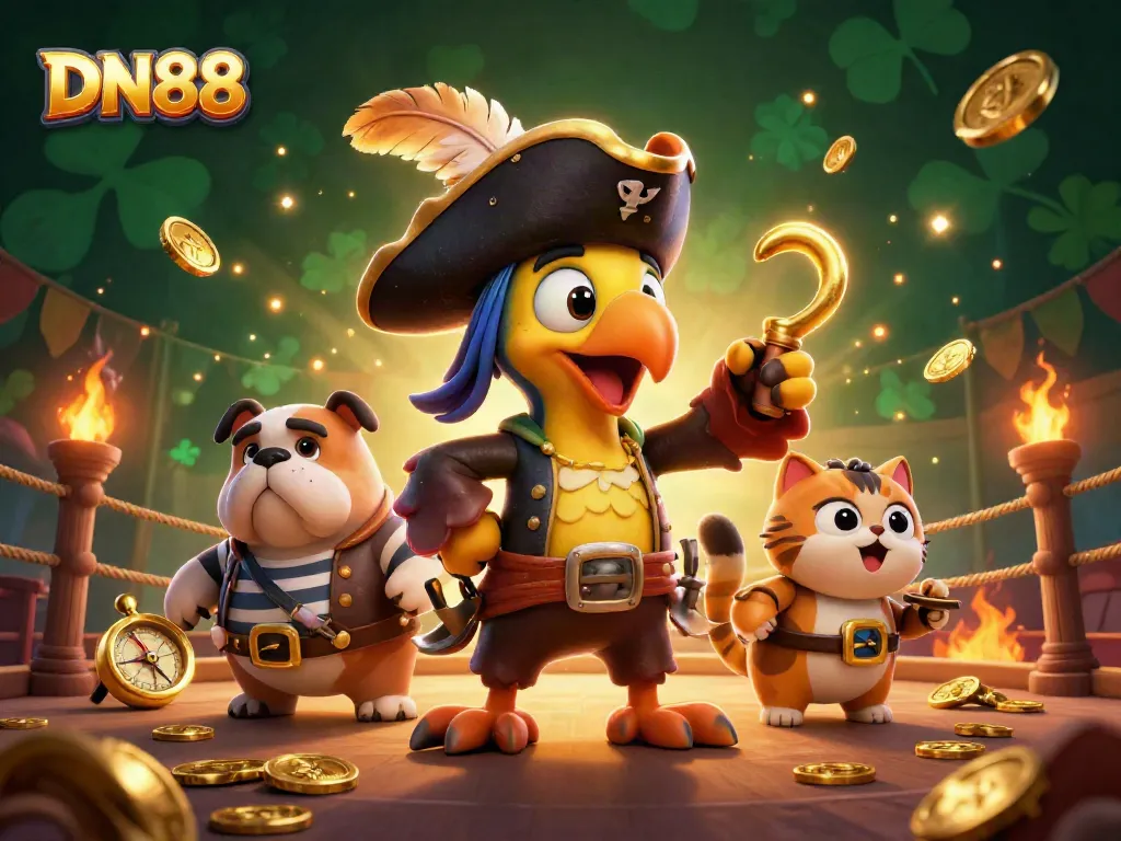 Experience thrilling cockfighting with DN88, featuring vibrant characters and immersive gameplay elements.