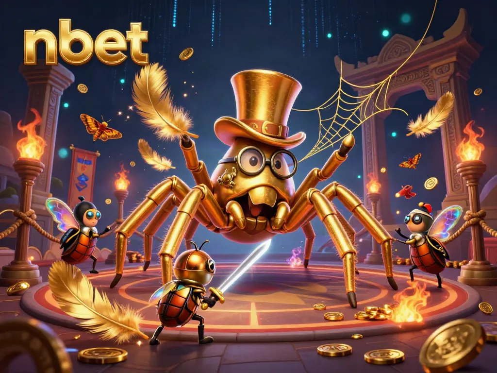 Experience thrilling excitement with nbet's golden tarantula spinning a winning web in this online casino scene.