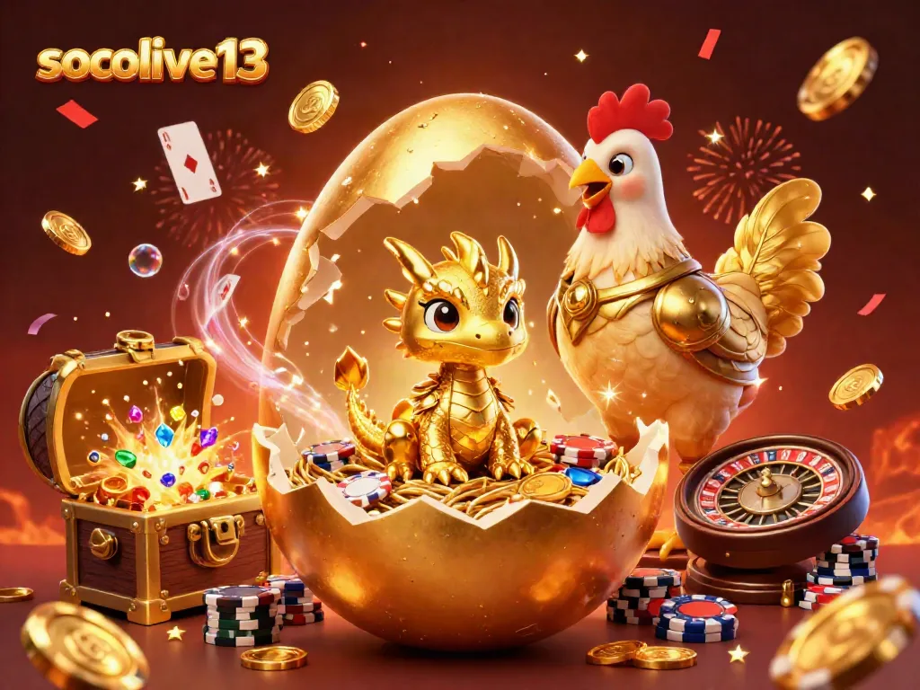 Experience thrilling gaming with socolive13: golden dragon and casino-themed elements in a vibrant scene.