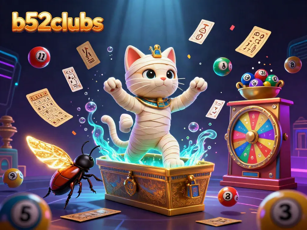 Experience thrilling gameplay at b52clubs with vibrant lottery balls, golden tickets, and dynamic casino elements.
