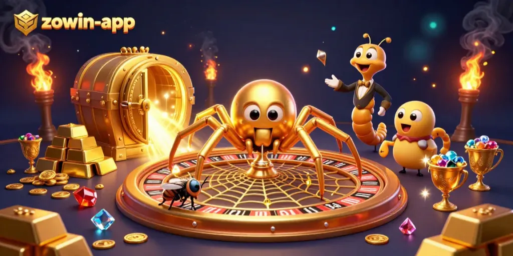 Place bets at the edge with the creative Zowin-app casino-themed illustration full of riches.