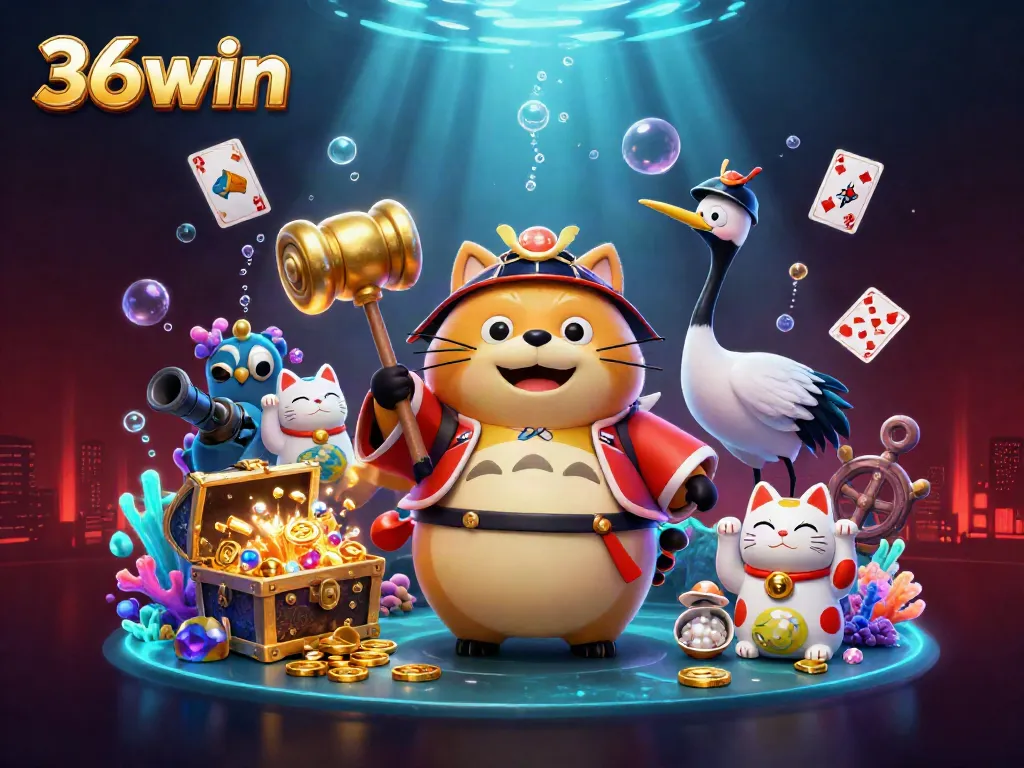 Experience exhilarating wins with 36win in this vibrant 3D casino scene filled with joy.