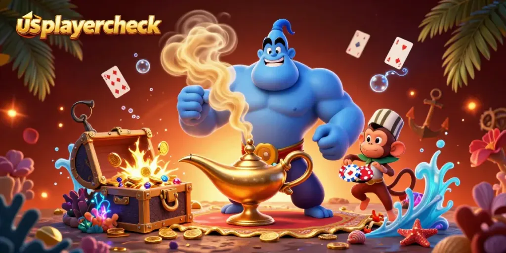 Experience the excitement of usplayercheck's top real money casinos, with vibrant gaming elements and engaging characters.