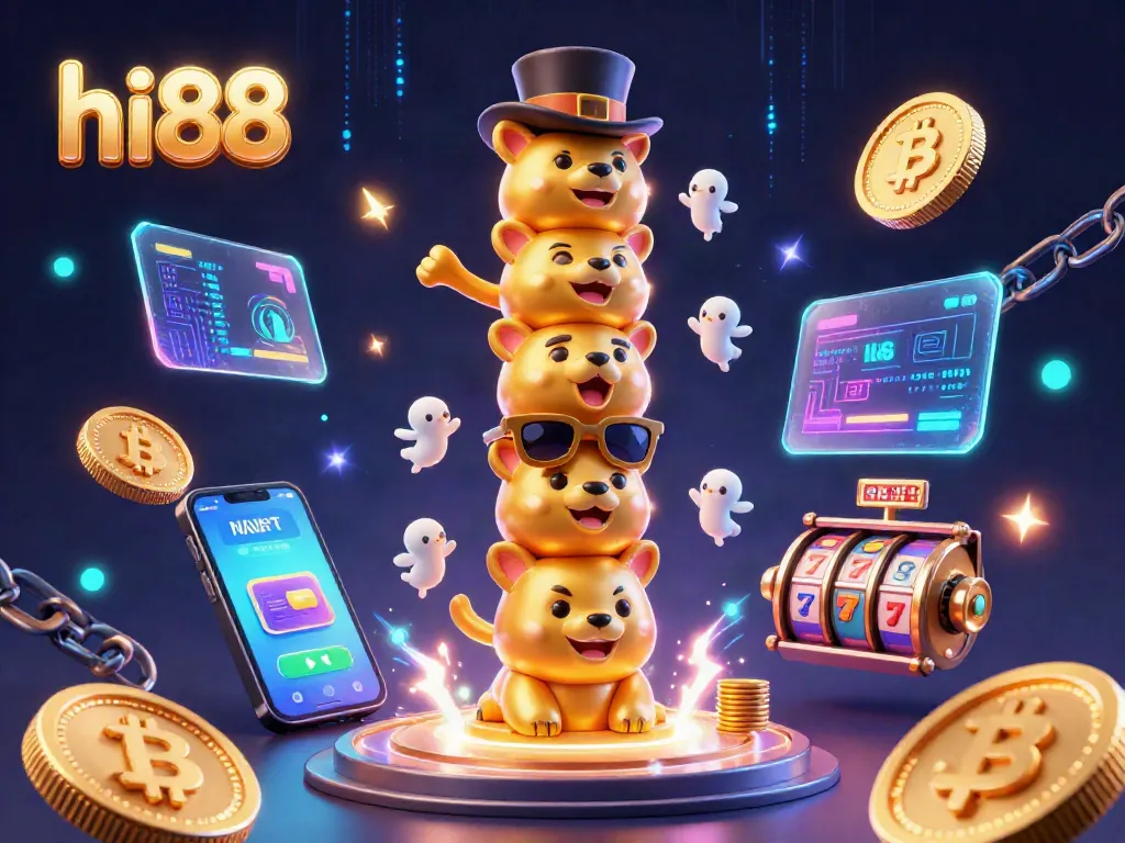 Engage with hi88 casino excitement through a vibrant 3D illustration featuring rich gambling elements.