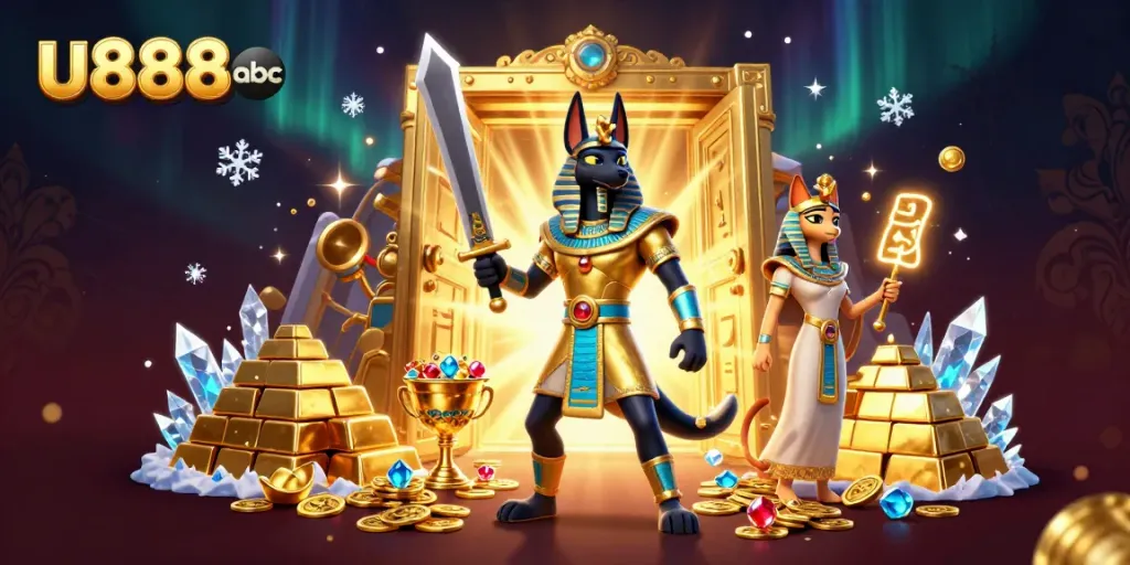 Experience thrilling action in the u888 abc world of online gambling, featuring Anubis and Bastet among treasures.