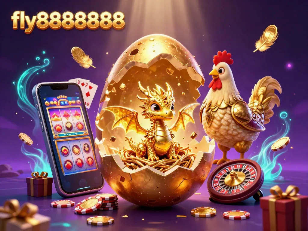 Watch the baby dragon emerge from the golden egg among casino treasures at fly88888888.