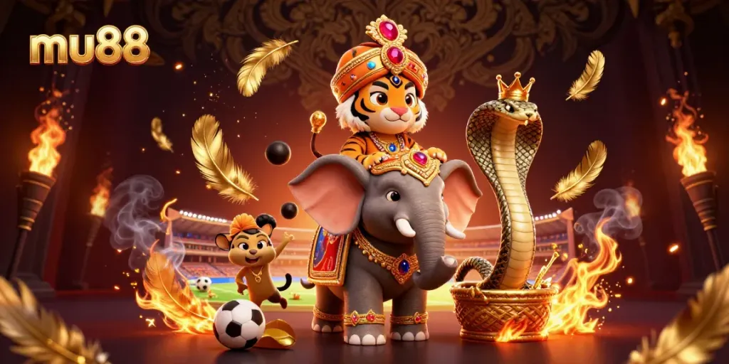 Exciting mu88 sports betting scene featuring a regal tiger and vibrant casino elements.