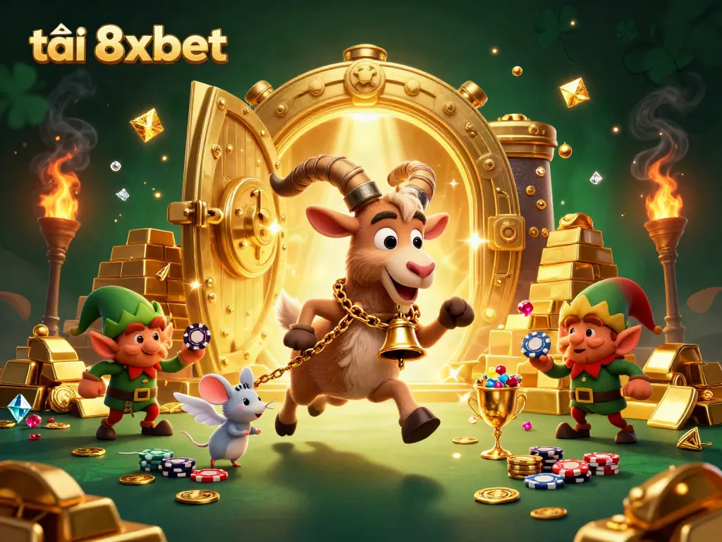 Engaging scene where users can tải 8xbet, featuring Krampus goat and angel mouse in a casino setting.