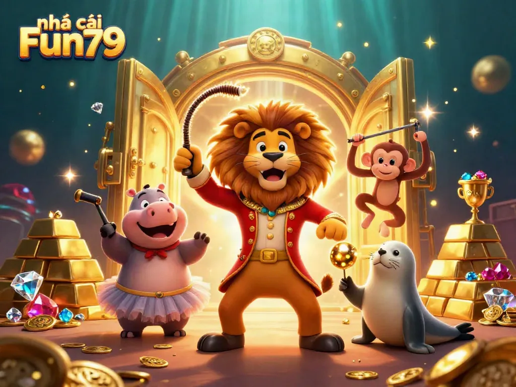 Experience the excitement of nhà cái Fun79 with vibrant characters and treasure elements in a casino adventure.
